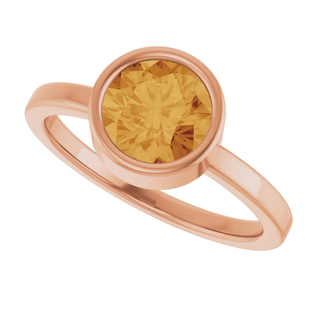 14K Gold Round Natural Citrine Bezel-Set Solitaire Ring - Rose Gold - view 5