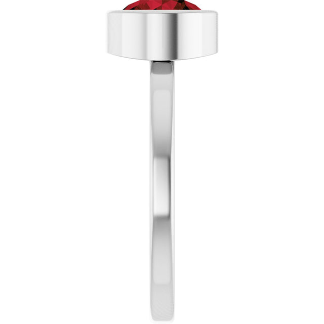 14K Gold Round Natural Mozambique Garnet Bezel-Set Solitaire Ring - White Gold - view 4