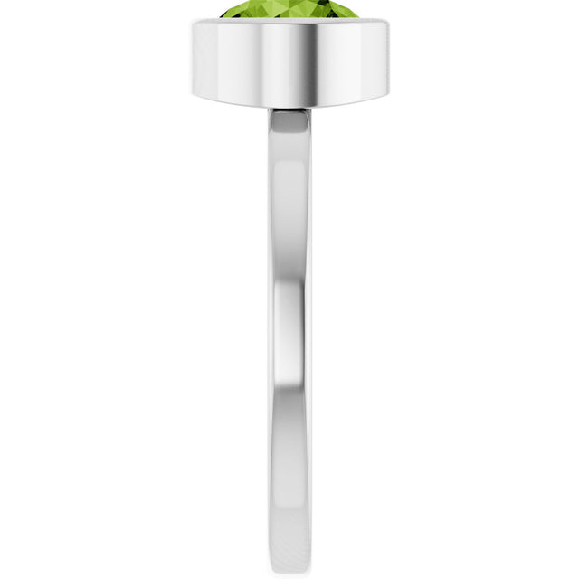 Platinum Round Natural Peridot Bezel-Set Solitaire Ring - view 4