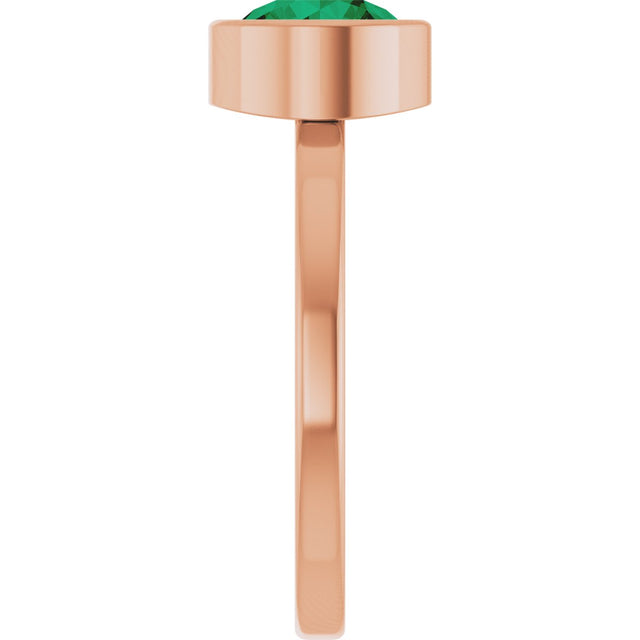14K Gold Round Lab-Grown Emerald Bezel-Set Solitaire Ring - Rose Gold - view 4