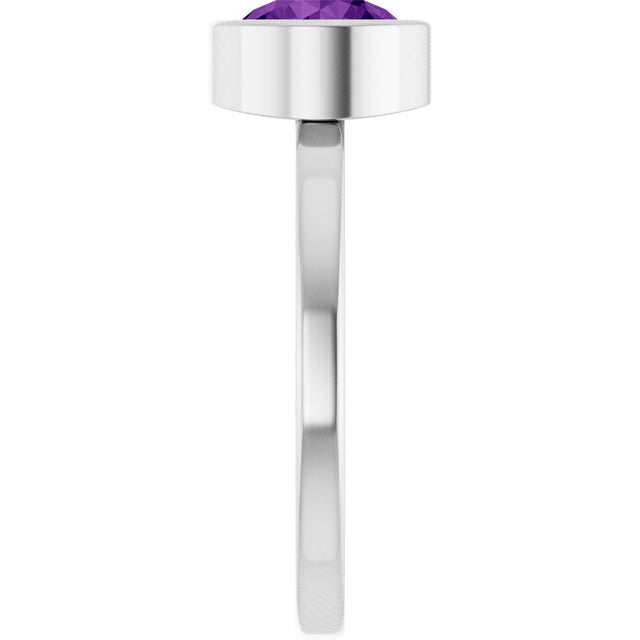14K Gold Round Natural Amethyst Bezel-Set Solitaire Ring - White Gold - view 4