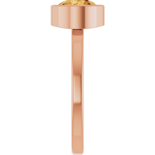 14K Gold Round Natural Citrine Bezel-Set Solitaire Ring - Rose Gold - view 4