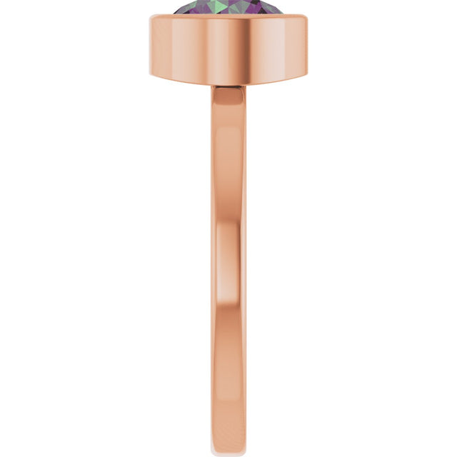 14K Gold Round Lab-Grown Alexandrite Bezel-Set Solitaire Ring - Rose Gold - view 4