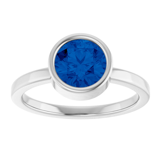 14K Gold Round Lab-Grown Blue Sapphire Bezel-Set Solitaire Ring - White Gold - view 3