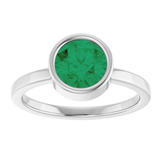 14K Gold Round Lab-Grown Emerald Bezel-Set Solitaire Ring - White Gold - view 3