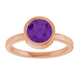 14K Gold Round Natural Amethyst Bezel-Set Solitaire Ring - Rose Gold - view 3