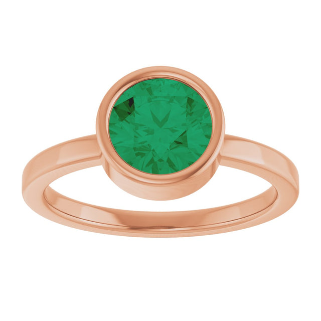 14K Gold Round Lab-Grown Emerald Bezel-Set Solitaire Ring - Rose Gold - view 3