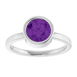 Platinum Round Natural Amethyst Bezel-Set Solitaire Ring - view 3