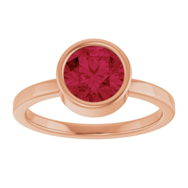 14K Gold Round Lab-Grown Ruby Bezel-Set Solitaire Ring - Rose Gold - view 3
