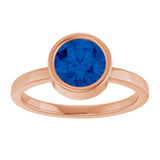 14K Gold Round Lab-Grown Blue Sapphire Bezel-Set Solitaire Ring - Rose Gold - view 3