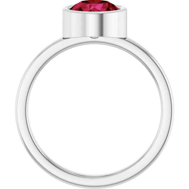 Platinum Round Lab-Grown Ruby Bezel-Set Solitaire Ring - view 2