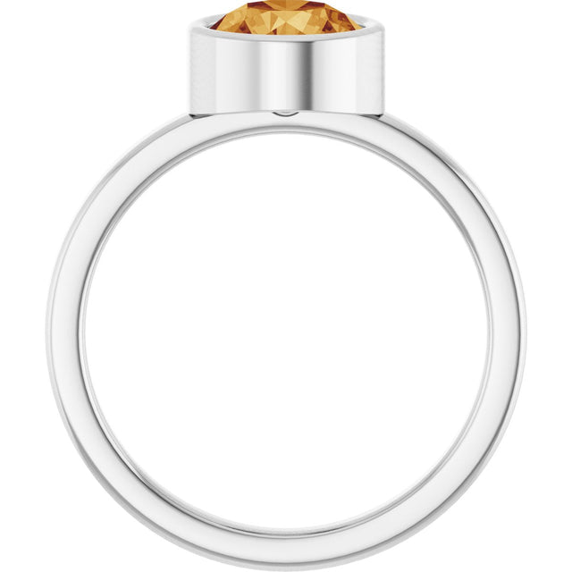 14K Gold Round Natural Citrine Bezel-Set Solitaire Ring - White Gold - view 2