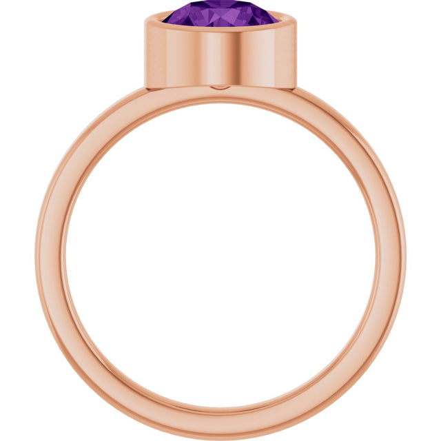 14K Gold Round Natural Amethyst Bezel-Set Solitaire Ring - Rose Gold - view 2