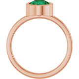 14K Gold Round Lab-Grown Emerald Bezel-Set Solitaire Ring - Rose Gold - view 2