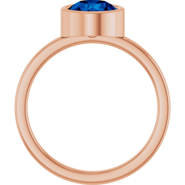 14K Gold Round Lab-Grown Blue Sapphire Bezel-Set Solitaire Ring - Rose Gold - view 2