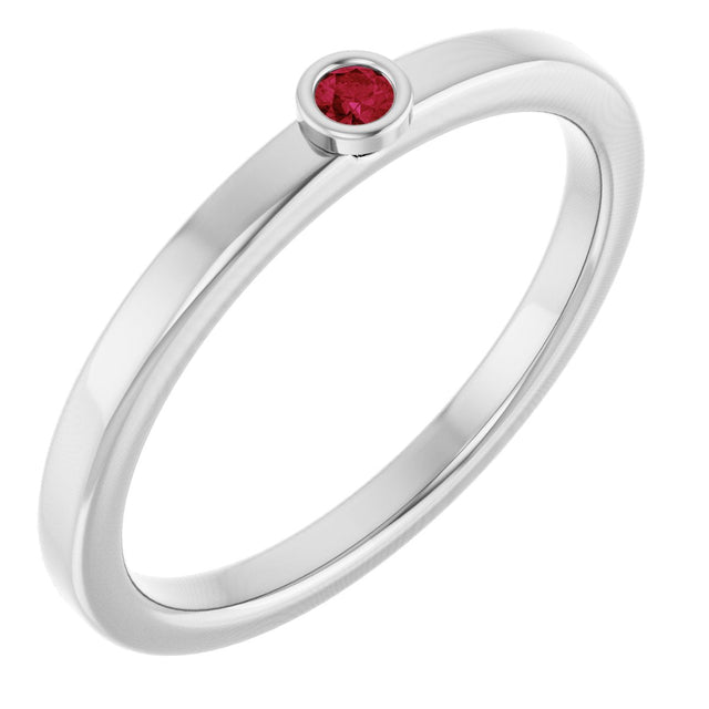 14K Gold Round Natural Ruby Bezel-Set Solitaire Ring - White Gold