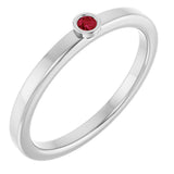 Platinum Round Natural Ruby Bezel-Set Solitaire Ring