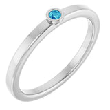 14K Gold Round Natural Blue Zircon Bezel-Set Solitaire Ring - White Gold