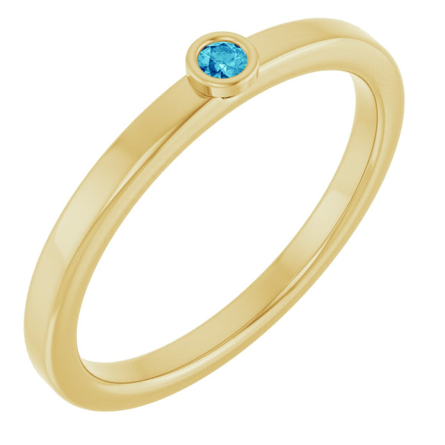 14K Gold Round Natural Blue Zircon Bezel-Set Solitaire Ring - Yellow Gold