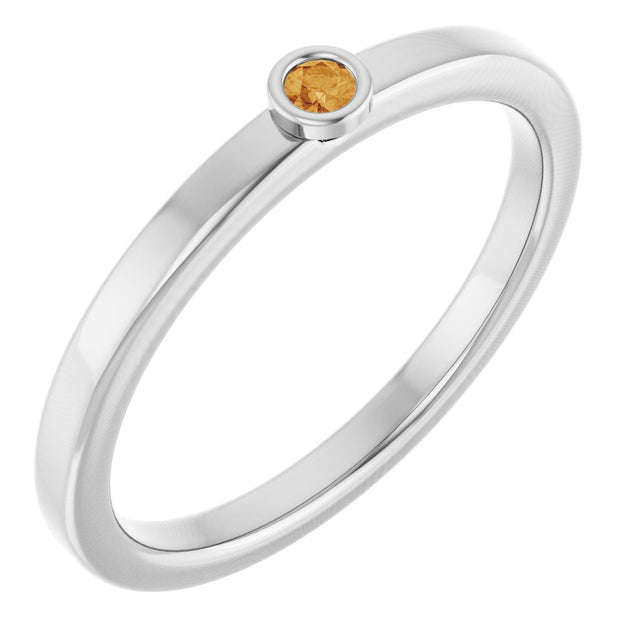 14K Gold Round Natural Citrine Bezel-Set Solitaire Ring - White Gold