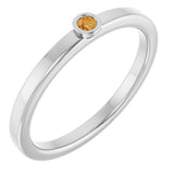 Platinum Round Natural Citrine Bezel-Set Solitaire Ring
