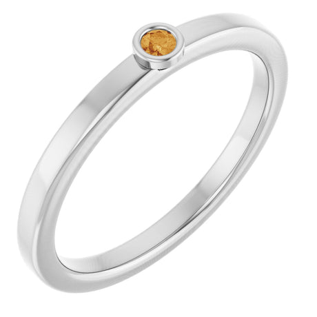 Platinum Round Natural Citrine Bezel-Set Solitaire Ring