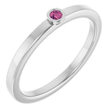 14K Gold Round Natural Pink Tourmaline Bezel-Set Solitaire Ring - White Gold