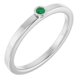14K Gold Round Natural Emerald Bezel-Set Solitaire Ring - White Gold
