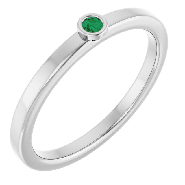 14K Gold Round Natural Emerald Bezel-Set Solitaire Ring - White Gold
