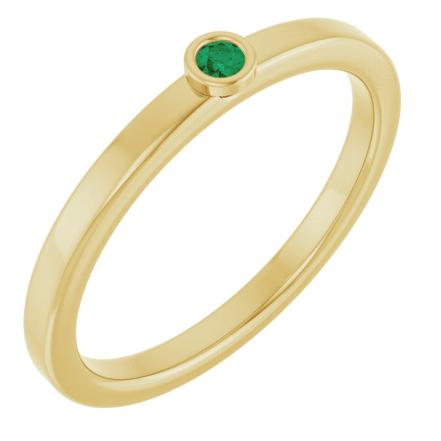 14K Gold Round Natural Emerald Bezel-Set Solitaire Ring - Yellow Gold