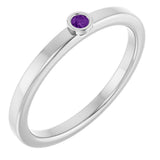 Platinum Round Natural Amethyst Bezel-Set Solitaire Ring