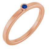 14K Gold Round Natural Blue Sapphire Bezel-Set Solitaire Ring - Rose Gold