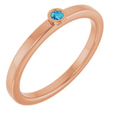 14K Gold Round Natural Blue Zircon Bezel-Set Solitaire Ring - Rose Gold