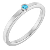 14K Gold Round Natural Aquamarine Bezel-Set Solitaire Ring - White Gold