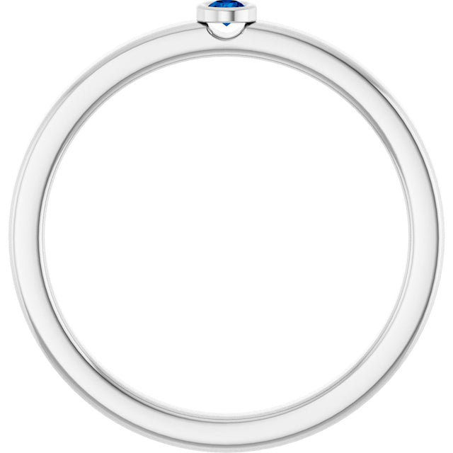 14K Gold Round Lab-Grown Blue Sapphire Bezel-Set Solitaire Ring - White Gold - view 2