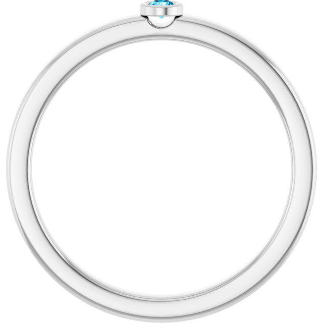 Platinum Round Natural Aquamarine Bezel-Set Solitaire Ring - view 2