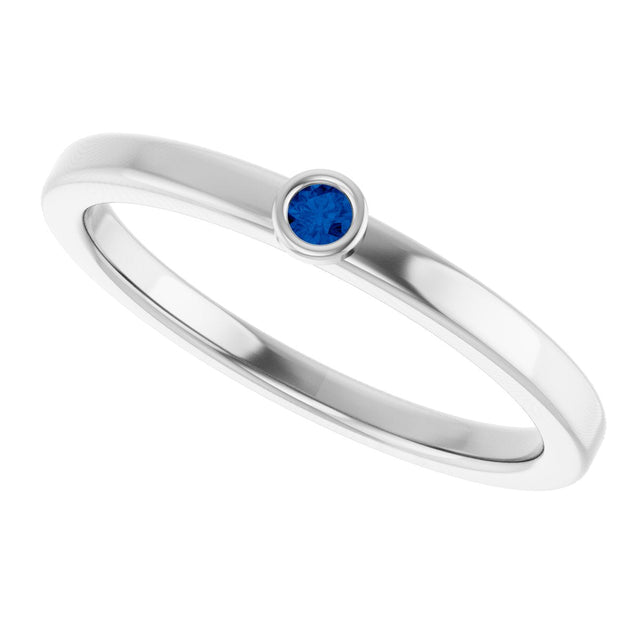 14K Gold Round Natural Blue Sapphire Bezel-Set Solitaire Ring - White Gold - view 5