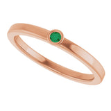 14K Gold Round Natural Emerald Bezel-Set Solitaire Ring - Rose Gold - view 5