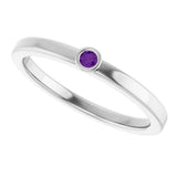 14K Gold Round Natural Amethyst Bezel-Set Solitaire Ring - White Gold - view 5