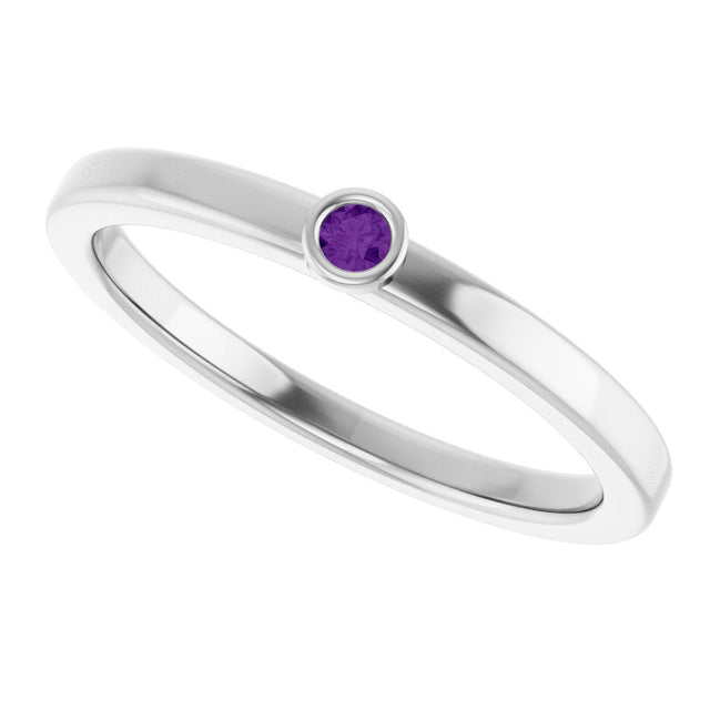 14K Gold Round Natural Amethyst Bezel-Set Solitaire Ring - White Gold - view 5