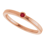 14K Gold Round Natural Ruby Bezel-Set Solitaire Ring - Rose Gold - view 5