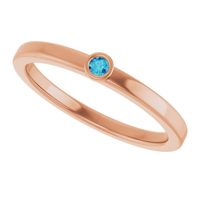 14K Gold Round Natural Blue Zircon Bezel-Set Solitaire Ring - Rose Gold - view 5