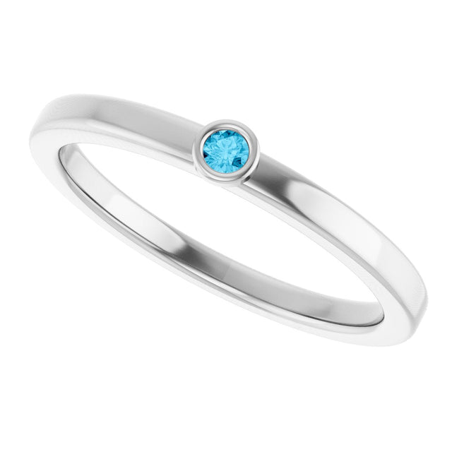 Platinum Round Natural Aquamarine Bezel-Set Solitaire Ring - view 5