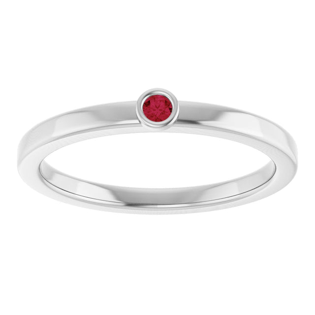 14K Gold Round Lab-Grown Ruby Bezel-Set Solitaire Ring - White Gold - view 3