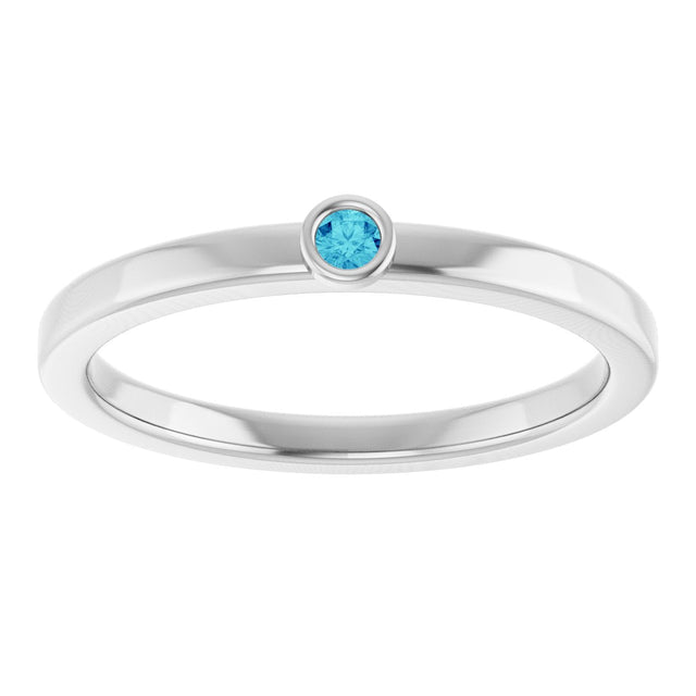 Platinum Round Natural Blue Zircon Bezel-Set Solitaire Ring - view 3
