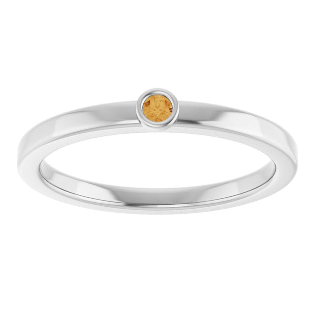 Platinum Round Natural Citrine Bezel-Set Solitaire Ring - view 3