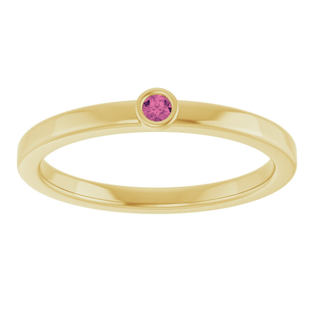 14K Gold Round Natural Pink Tourmaline Bezel-Set Solitaire Ring - Yellow Gold - view 3