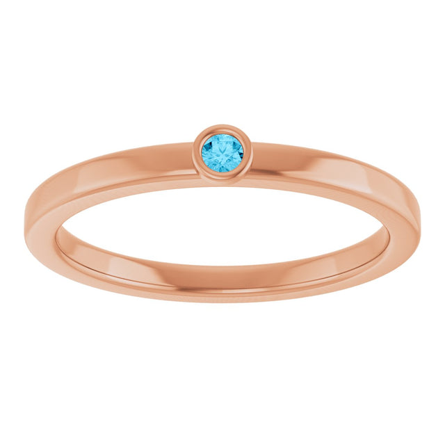 14K Gold Round Natural Aquamarine Bezel-Set Solitaire Ring - Rose Gold - view 3
