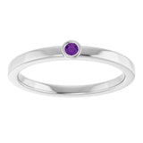 14K Gold Round Natural Amethyst Bezel-Set Solitaire Ring - White Gold - view 3