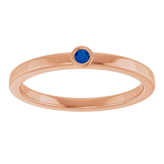 14K Gold Round Lab-Grown Blue Sapphire Bezel-Set Solitaire Ring - Rose Gold - view 3